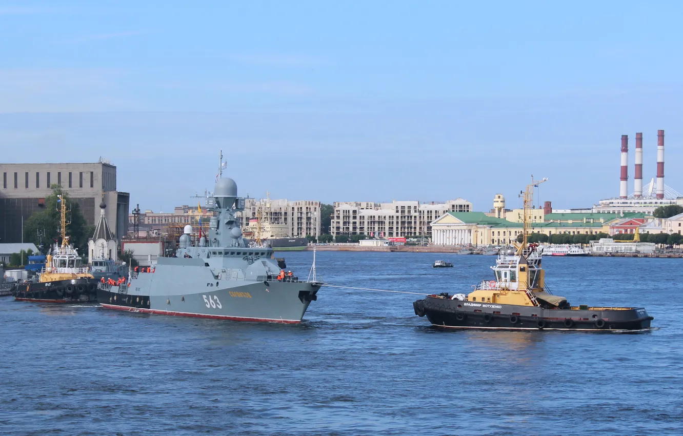 Фото обои буксиры, выход в море, малый ракетный корабль