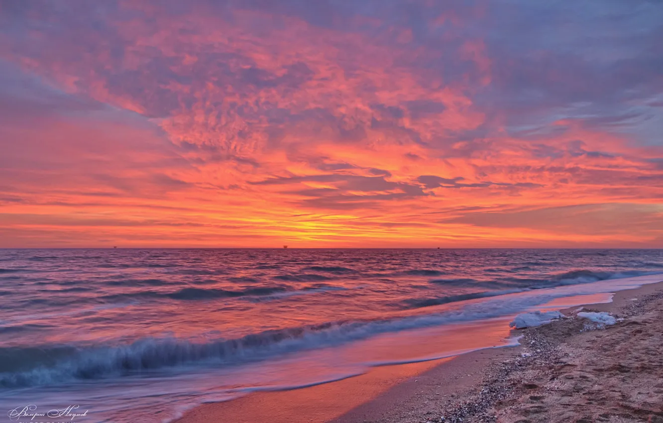 Фото обои море, небо, закат, берег, Валерий Наумов