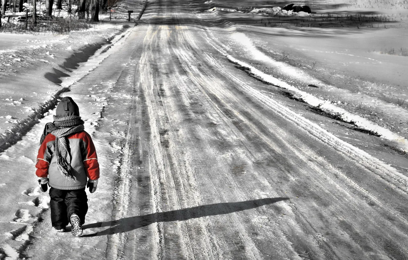 Фото обои winter, child, walking, Brier, selective color