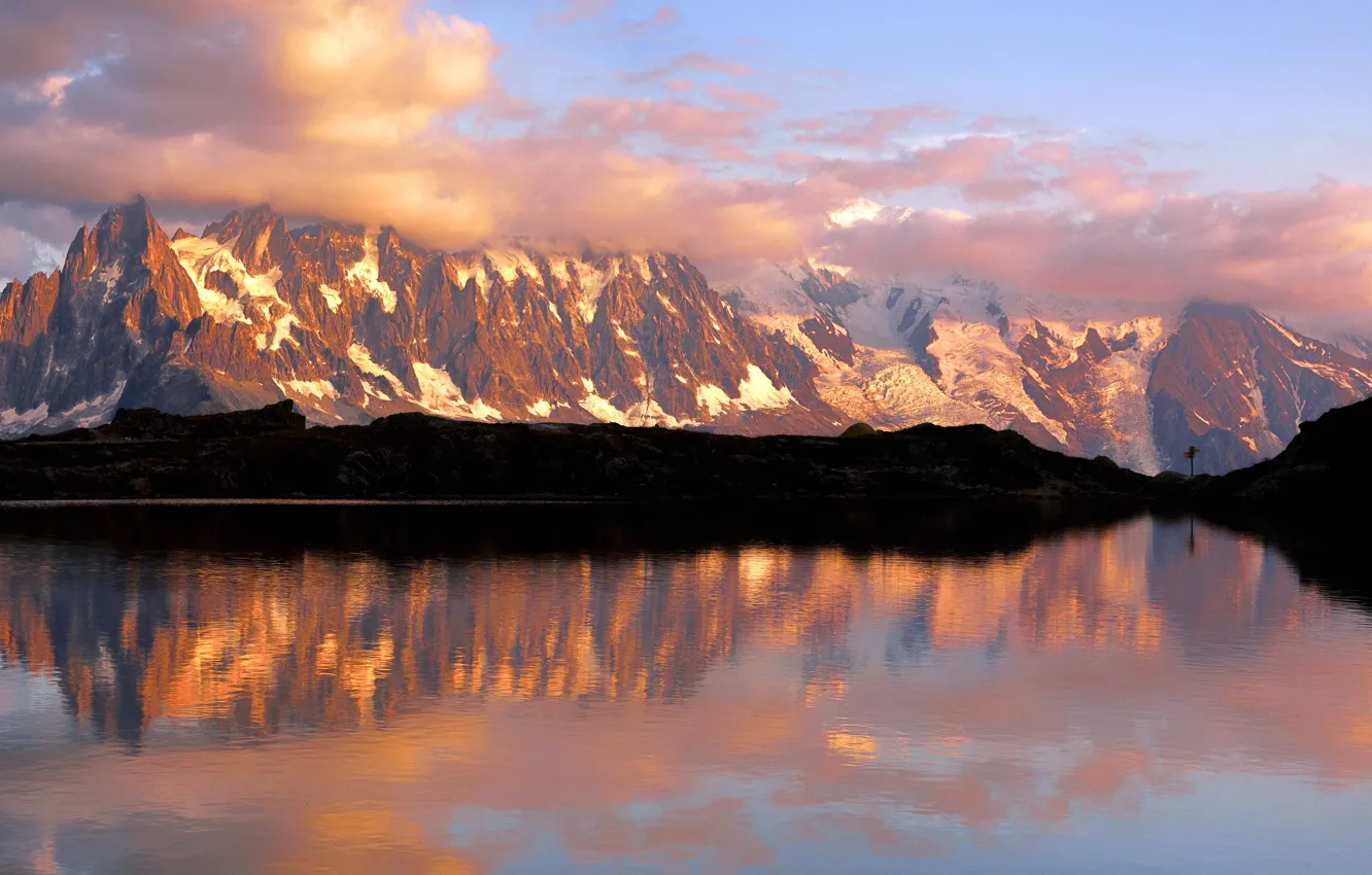 Фото обои France, Mountains, Mont Blanc, Lake, Chamonix