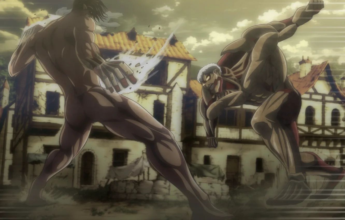 Фото обои big, anime, fight, giant, manga, Attack on Titan, kyojin, japonese