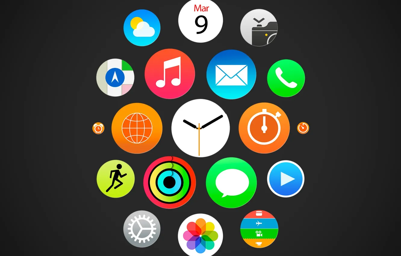 Фото обои часы, меню, иконки, color, эпл, ios, apple watch