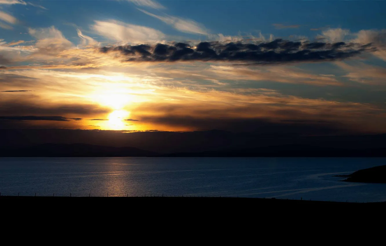 Фото обои море, солнце, закат, горизонт, сумерки