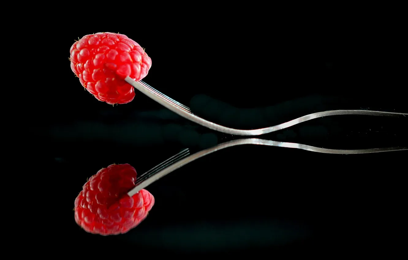 Фото обои Metal, Steel, Fruit, Curve, Fork, Raspberrylicious Reflection