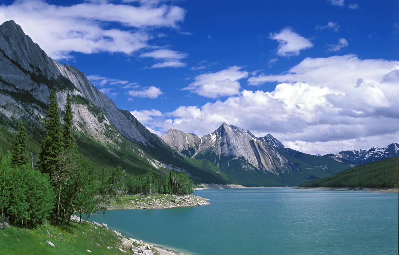 Фото обои вода, деревья, горы, природа, озеро, пейзажи, красота, Canada