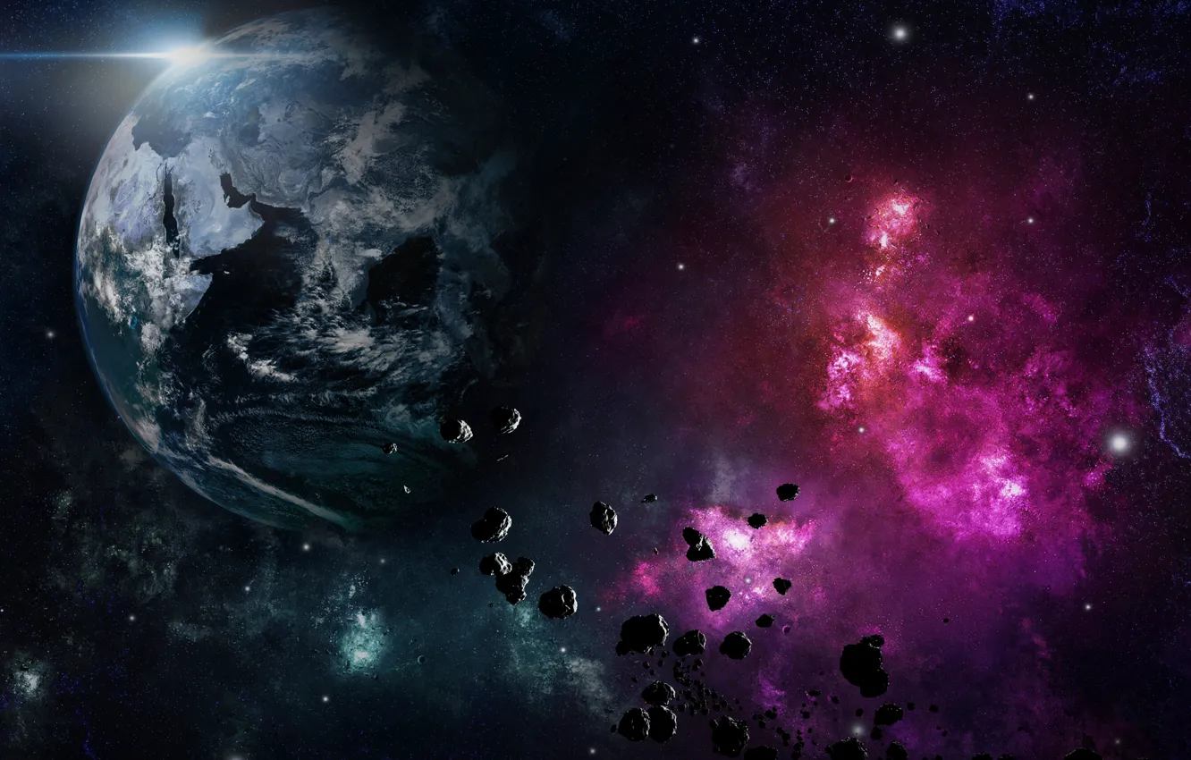 Фото обои космос, осколки, Планета, метеориты, явление