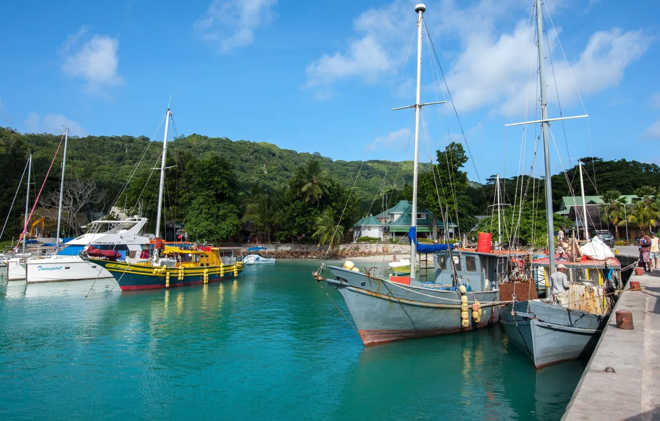 Фото обои пристань, корабли, Сейшелы, port, Seychelles, La Digue