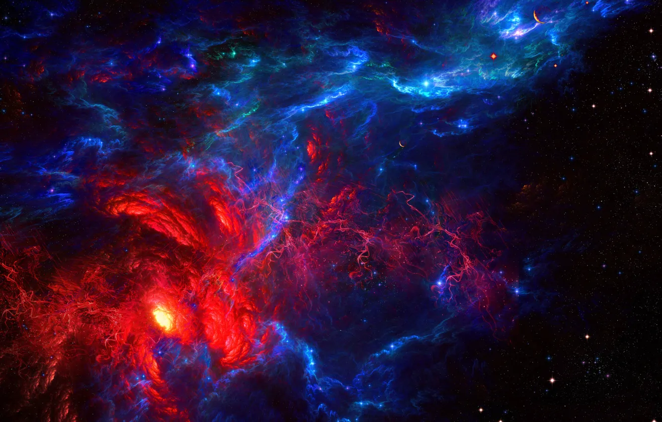 Фото обои космос, звезды, красное, Туманность, синее