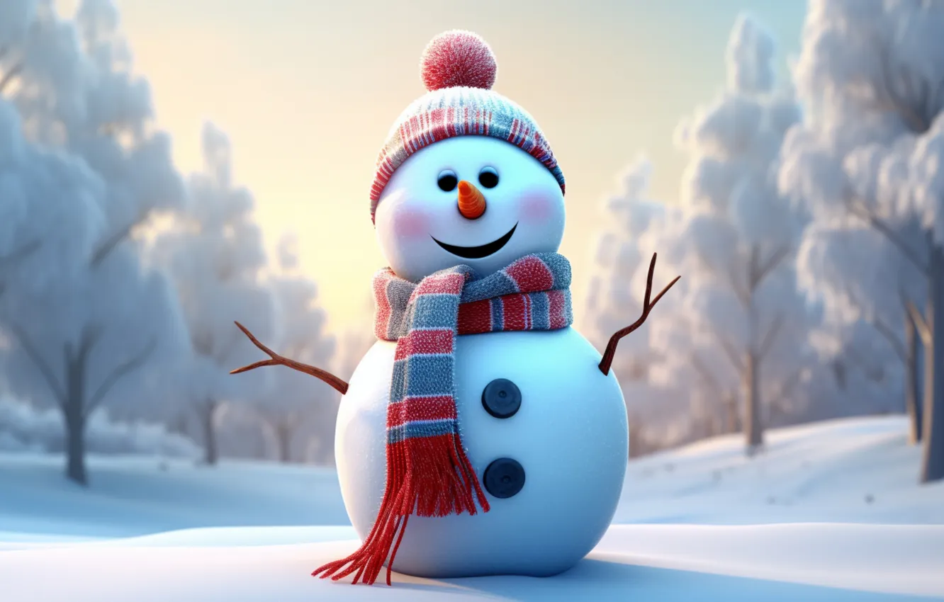 Фото обои зима, снег, Рождество, Новый год, снеговик, Christmas, winter, snow