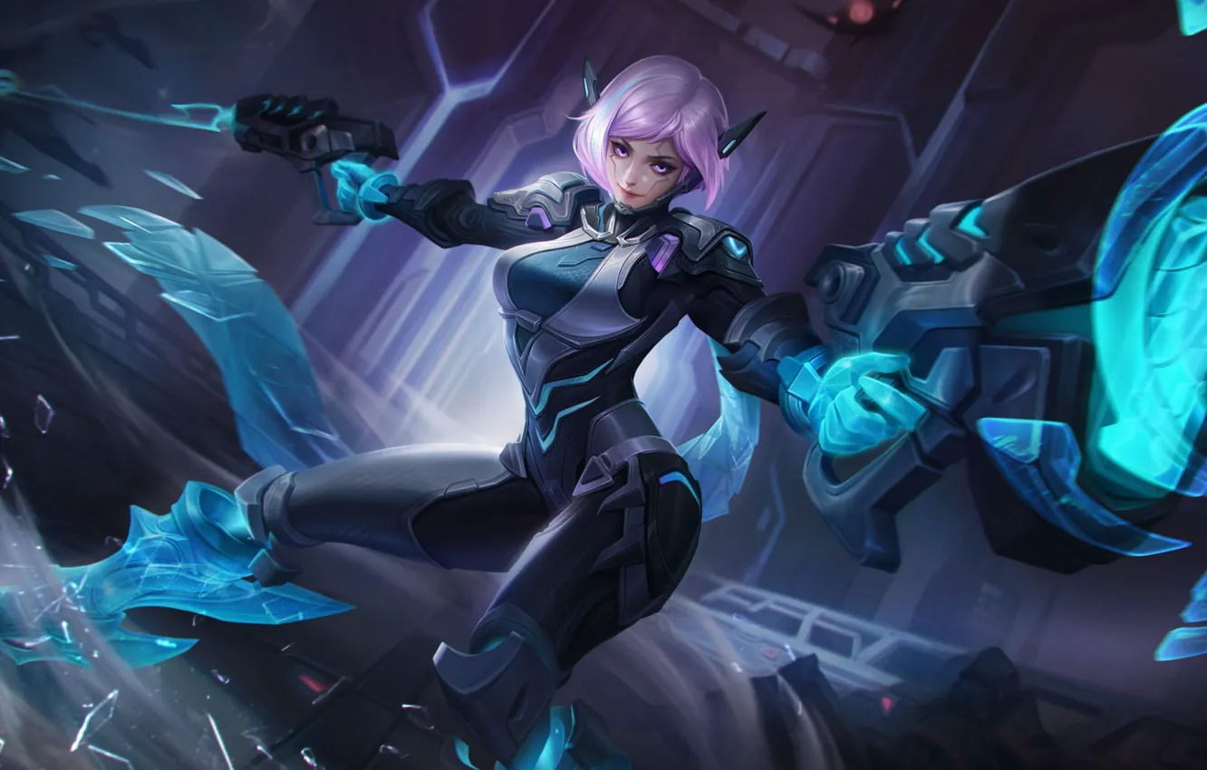 Фото обои оружие, игра, костюм, розовые волосы, МОБА, Arena of Valor, Арена Доблести, AOV
