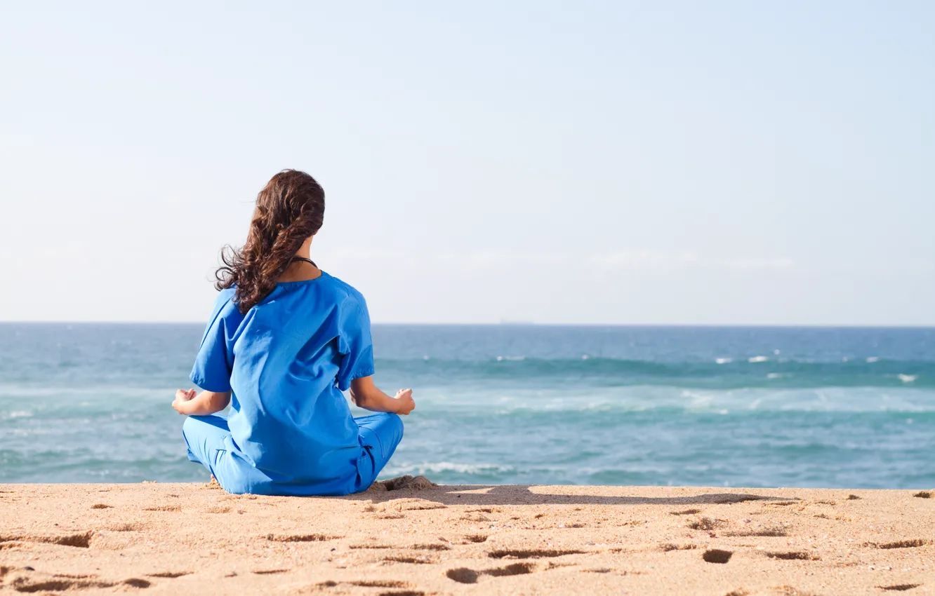 Фото обои море, девушка, relax, йога