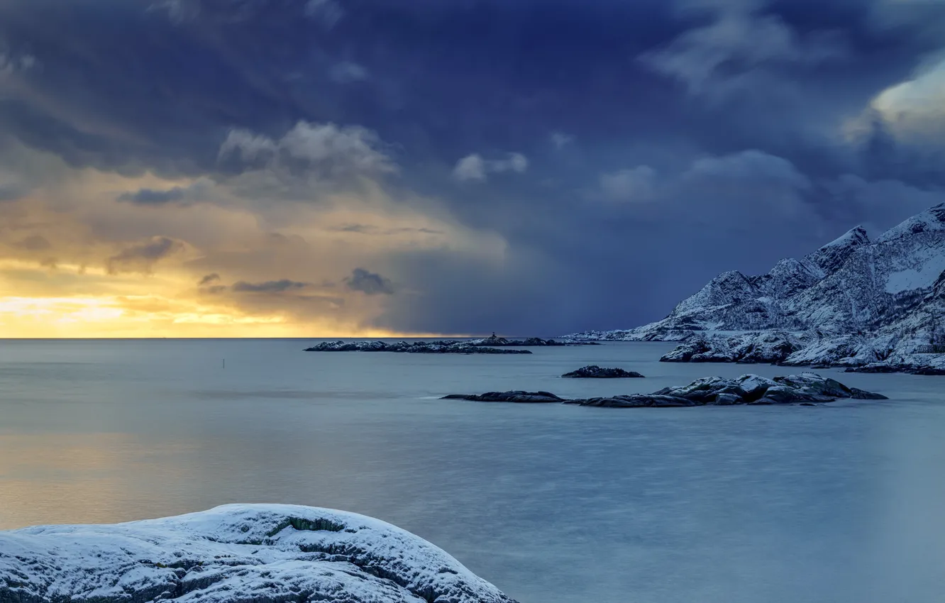 Фото обои море, небо, облака, Норвегия, Norway, Lofoten