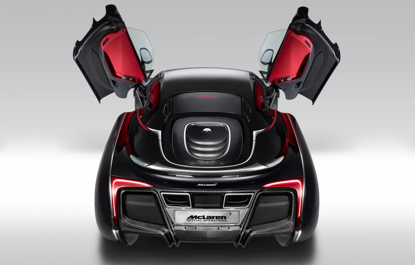 Фото обои Concept, фон, McLaren, двери, концепт, суперкар, вид сзади, МакЛарен