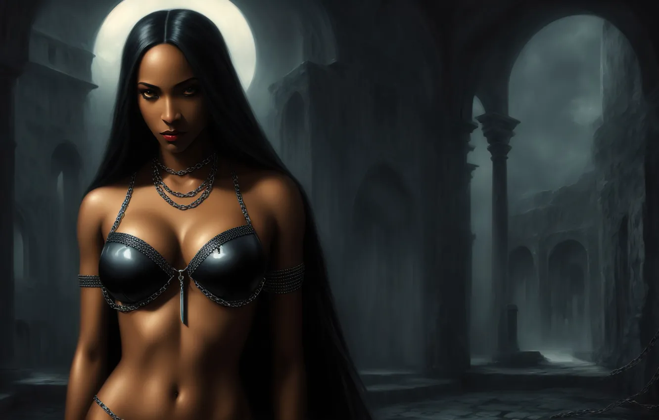 Фото обои girl, fantasy, black, art, digital art, fantasy art, Painting, fantasy girl
