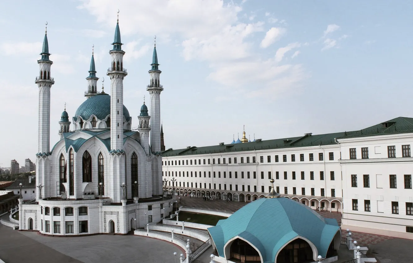 Фото обои лето, город, вид, кремль, мечеть, казань, татарстан