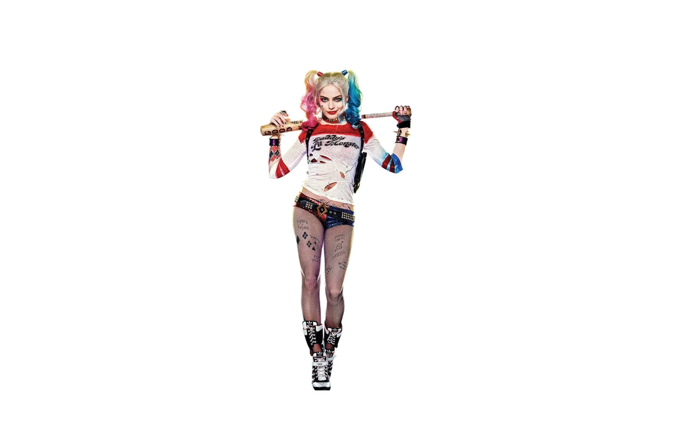 Фото обои девушка, блондинка, косички, персонаж, Харли Квинн, Harley Quinn, Margot Robbie, Марго Робби