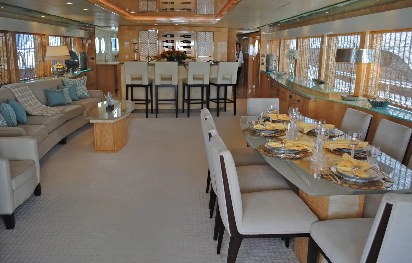 Фото обои дизайн, стиль, интерьер, яхта, салон, люкс, столовая