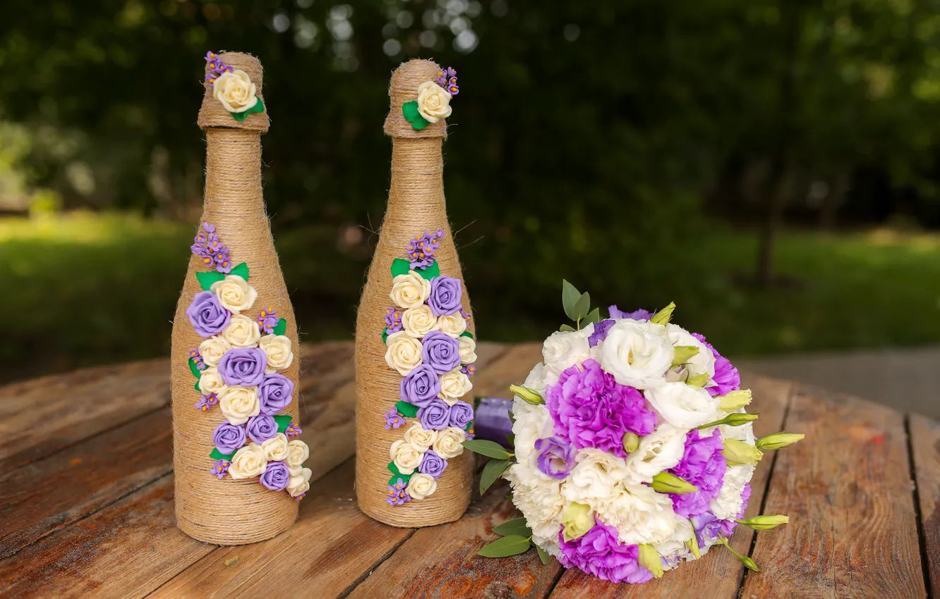 Фото обои цветы, бутылки, свадьба