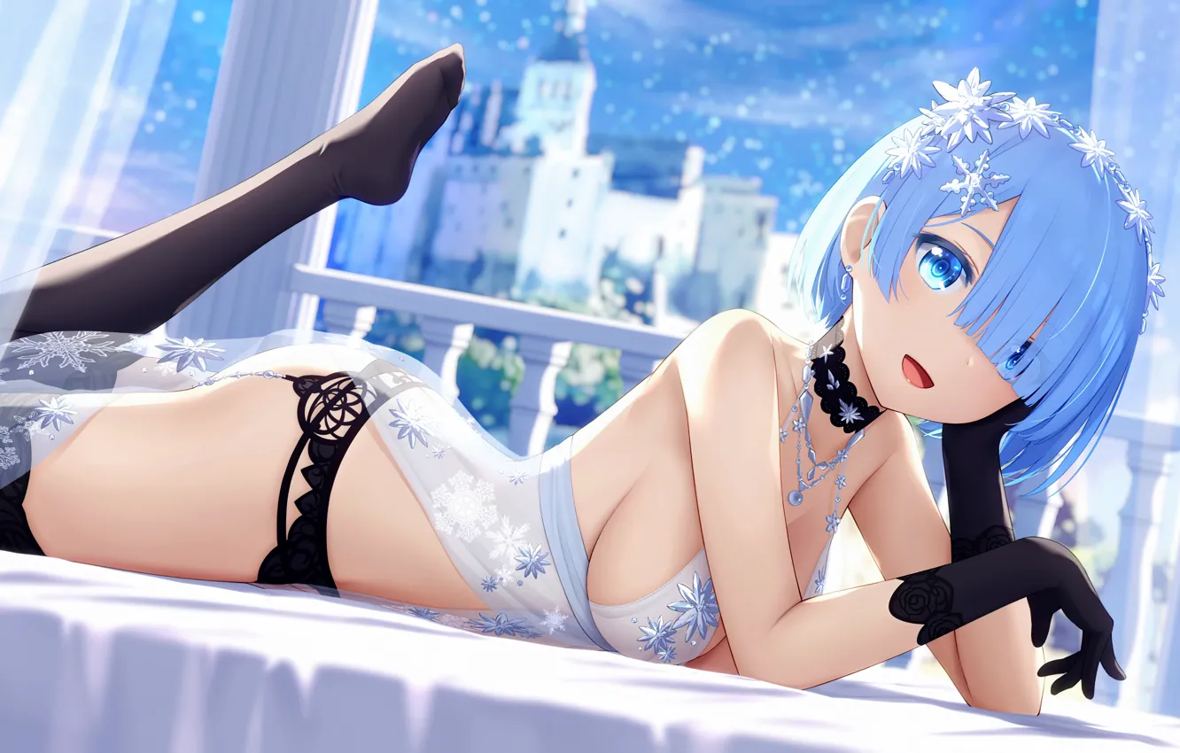 Фото обои girl, sexy, cleavage, thighhighs, dress, boobs, anime, blue eyes