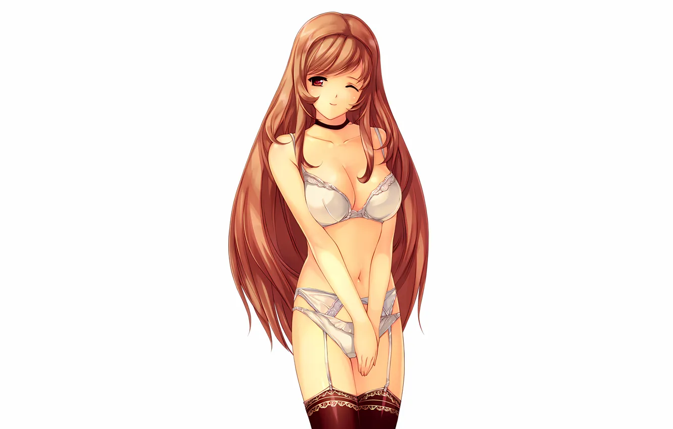 Фото обои girl, sexy, lingerie, pantsu, bra, cleavage, panties, thighhighs