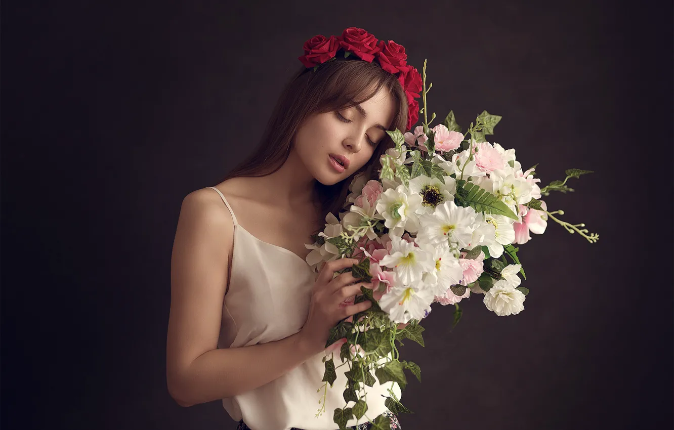 Фото обои цветы, фон, настроение, розы, букет, венок, Валерия, Евгений Сибиряев