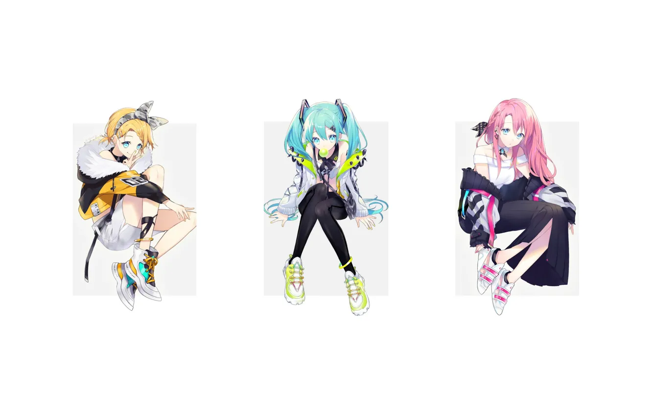 Фото обои минимализм, Hatsune Miku, Vocaloid, Вокалоид, Luka Megurine, Len Kagamine