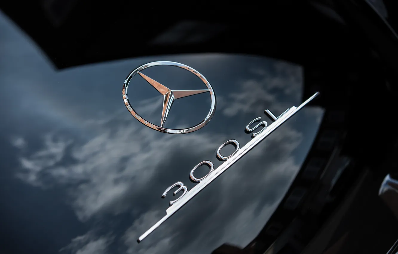 Фото обои Mercedes-Benz, logo, close-up, 300SL, Mercedes-Benz 300 SL, Gullwing, badge