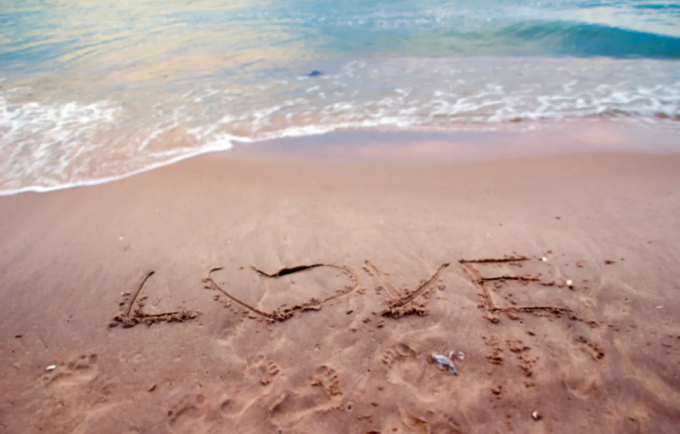 Фото обои песок, море, пляж, любовь, сердце, love, beach, sea