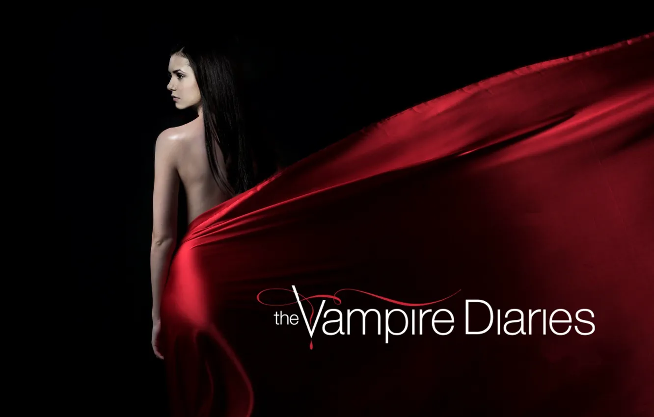 Фото обои актриса, брюнетка, сериал, черный фон, Nina Dobrev, Нина Добрев, The Vampire Diaries, Дневники вампира
