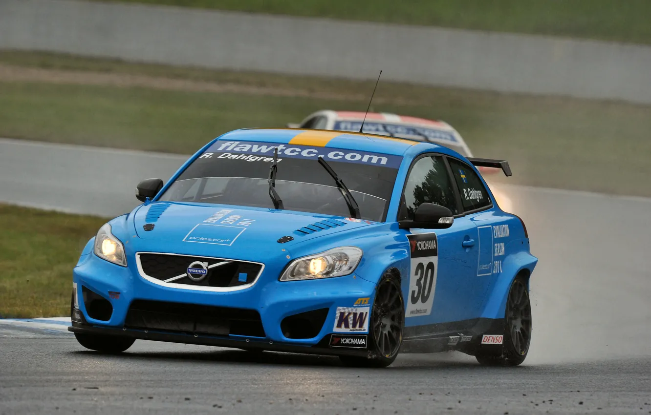 Фото обои голубой, Volvo, Race, WTCC, C30, Robert Dalgren