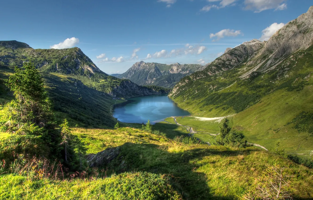 Фото обои горы, озеро, Австрия, Österreich, Republik Österreich, Republika Avstrija, Tappenkarsee, Osztrák Köztársaság