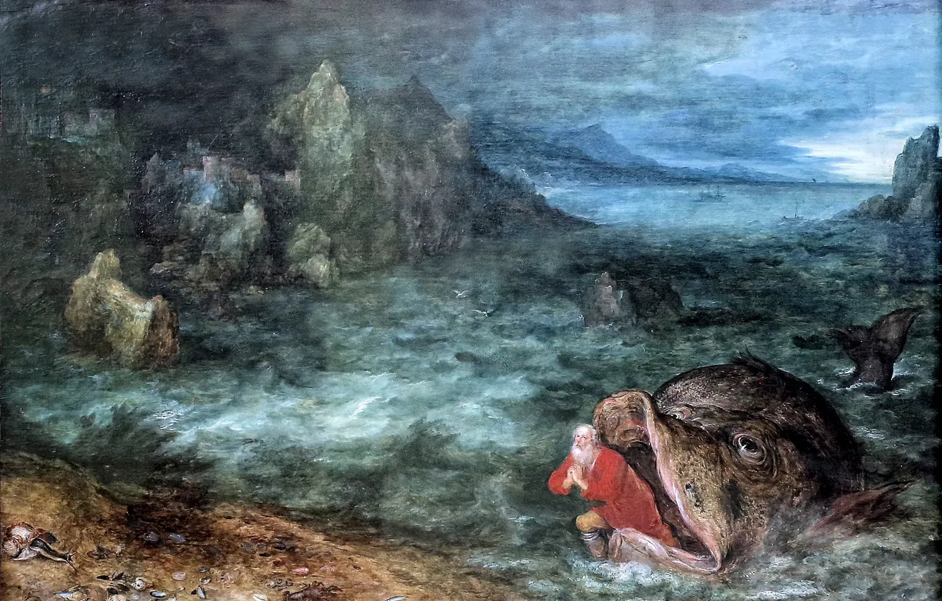 Фото обои художник, Ян Брейгель, фламандский, южнонидерландский, Jan Bruegel, Jonah and the Whale