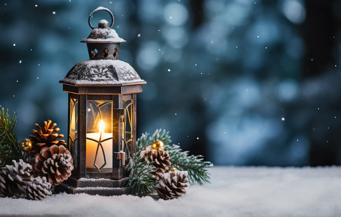 Фото обои зима, снег, ночь, Рождество, фонарь, Новый год, Christmas, night