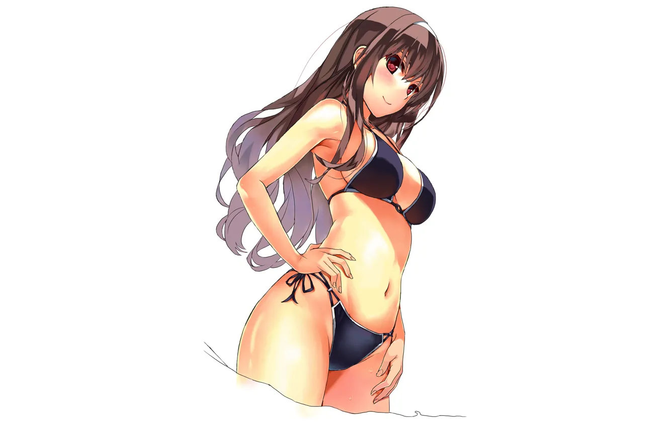 Фото обои girl, sexy, cleavage, long hair, brown hair, boobs, anime, beautiful