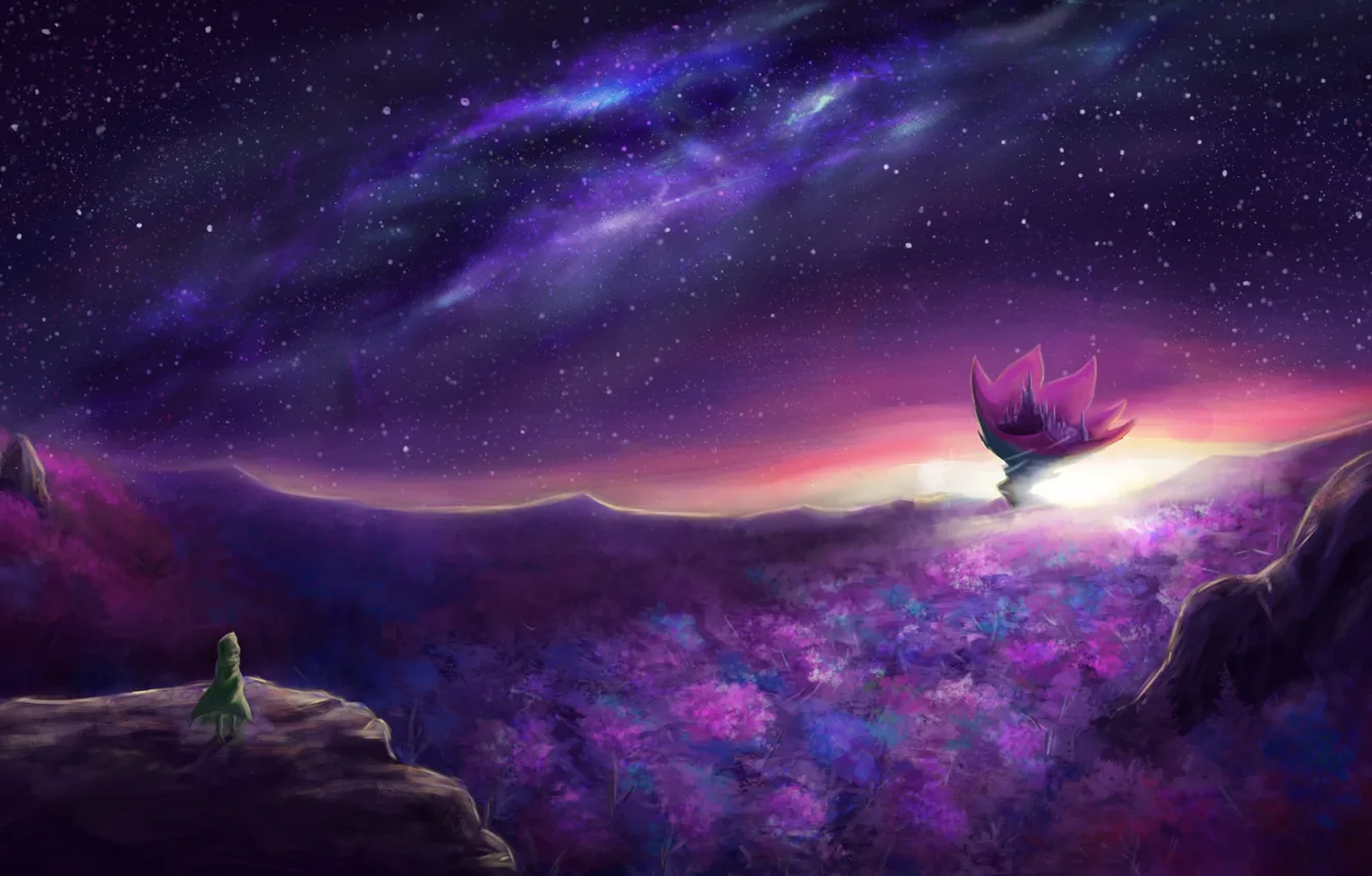 Фото обои цветок, небо, ночь, природа, замок, человек, фэнтези, by danielju