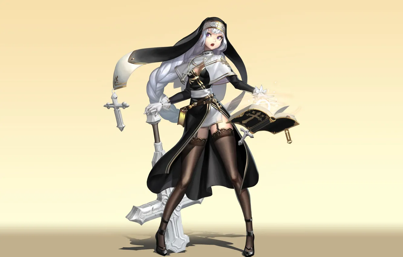 Фото обои девушка, оружие, фон, аниме