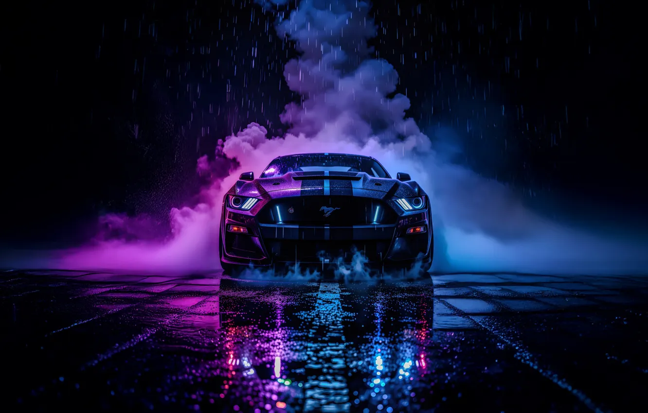Фото обои mustang, ford, rain, thunder