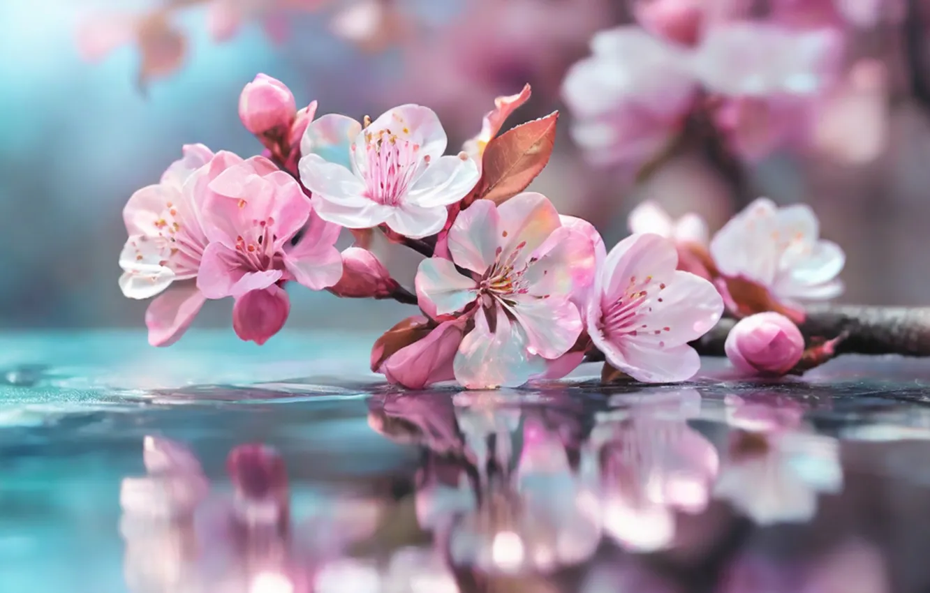 Фото обои цветы, весна, sunshine, цветение, pink, blossom, flowers, cherry