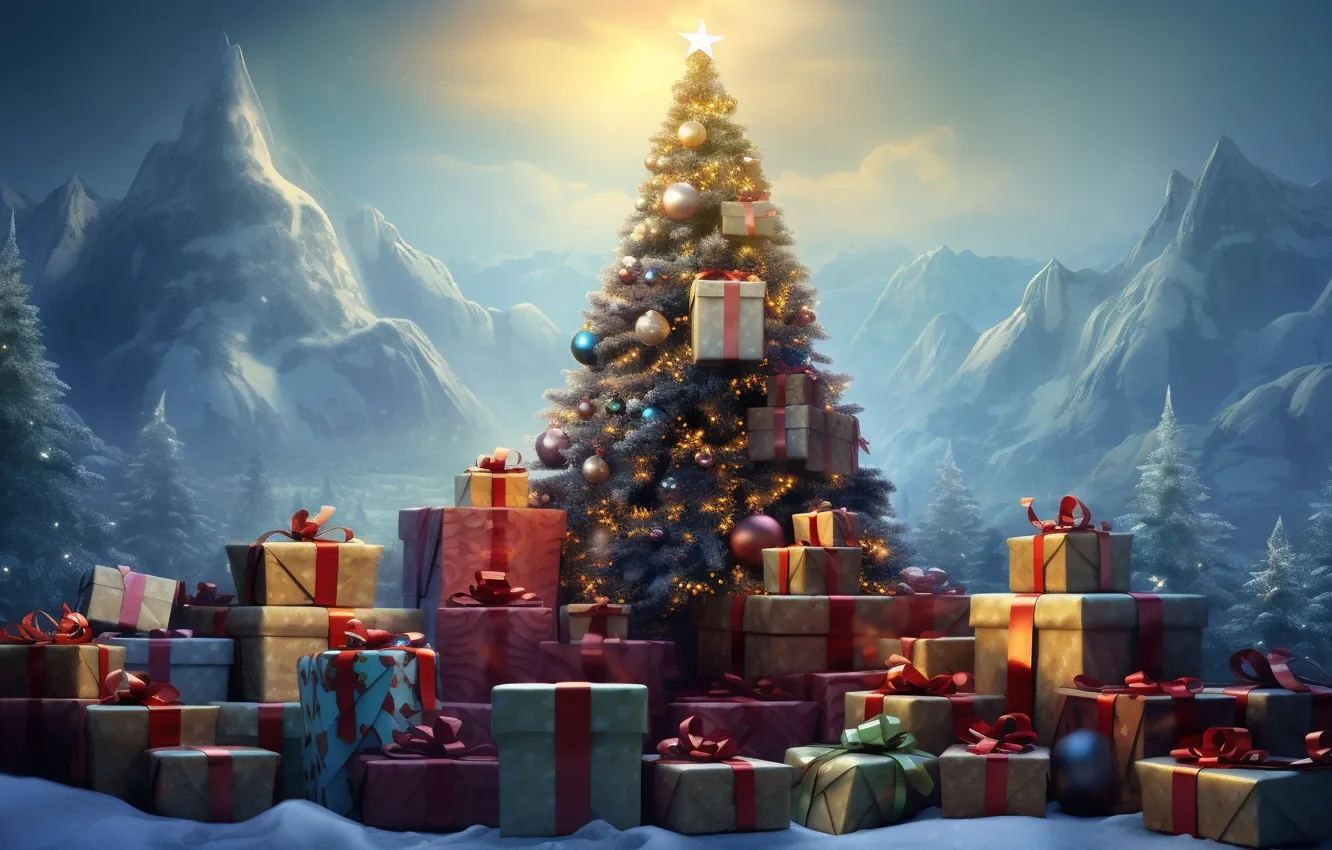 Фото обои украшения, шары, елка, Новый Год, Рождество, подарки, new year, Christmas