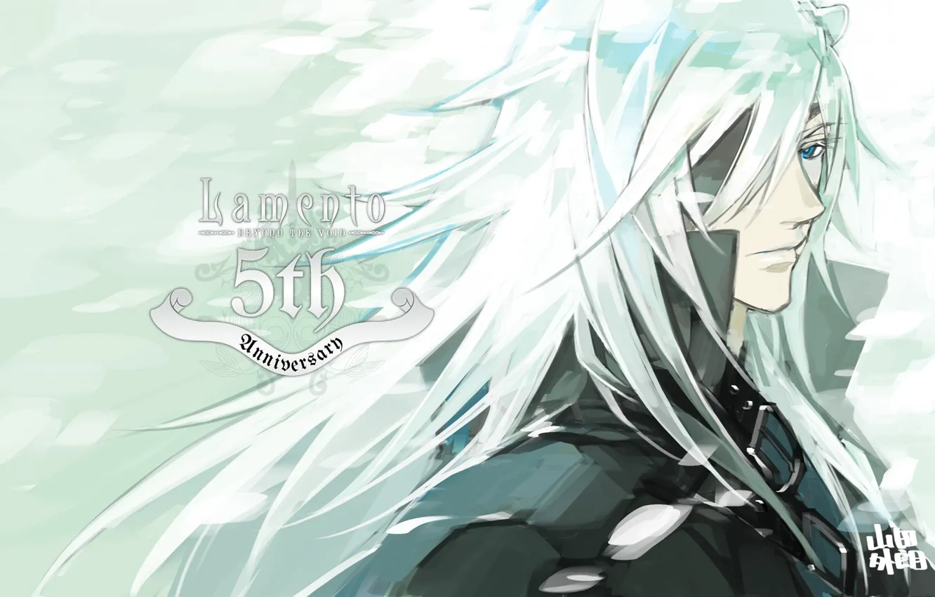 Фото обои лицо, демон, ушки, белые волосы, повязка на глаз, visual novel, rai, lamento