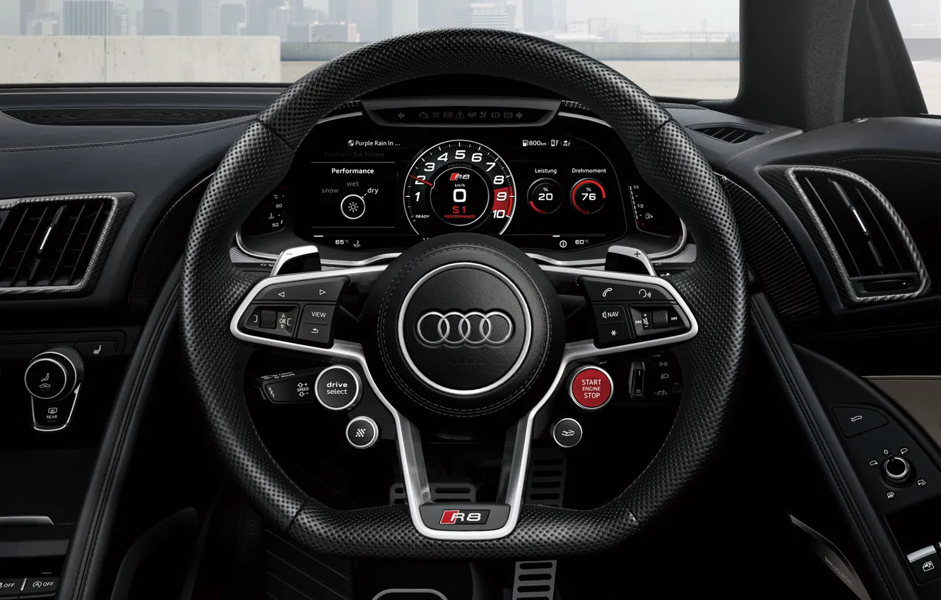 Фото обои Audi, руль, Coupe, панель приборов, V10, 2023, Audi R8 V10 Coupe, Japan final edition