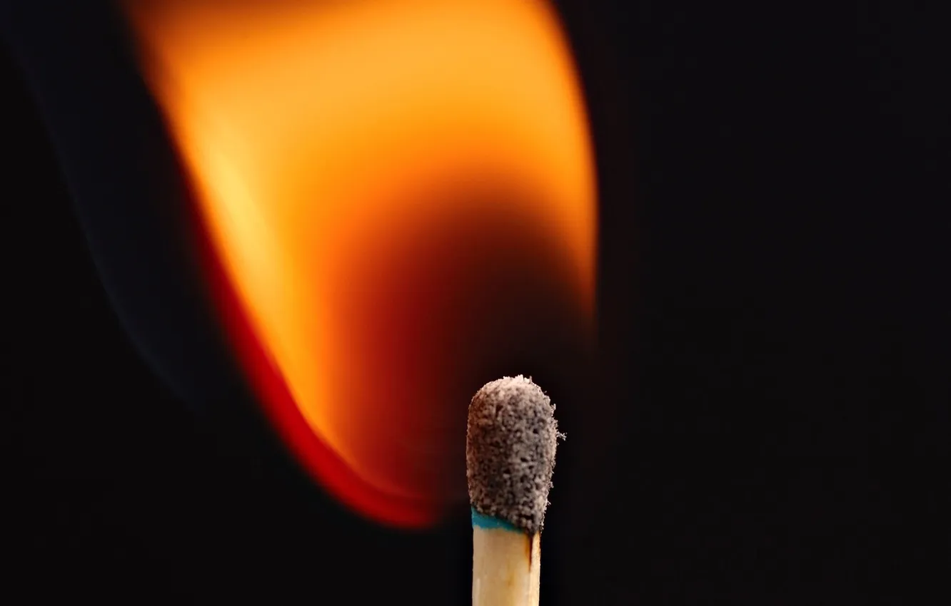 Фото обои пламя, Макро, черный фон, сера, возгорание