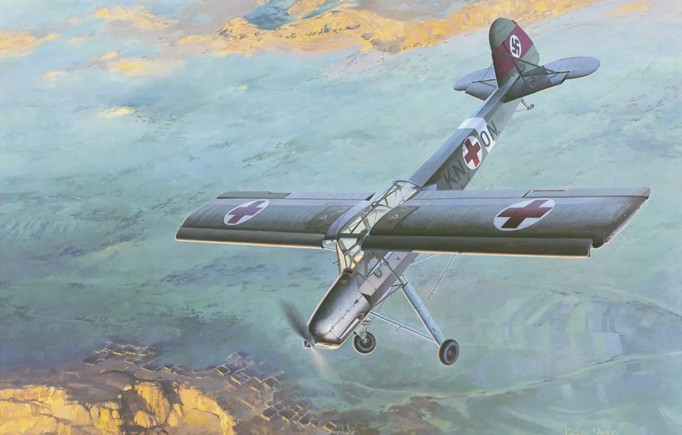 Фото обои war, art, painting, ww2, Fieseler Fi 156