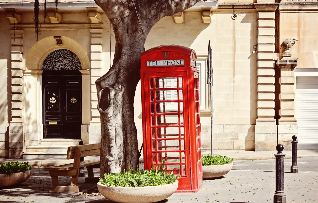 Фото обои city, Англия, Лондон, символ, red, телефонная будка, street, London