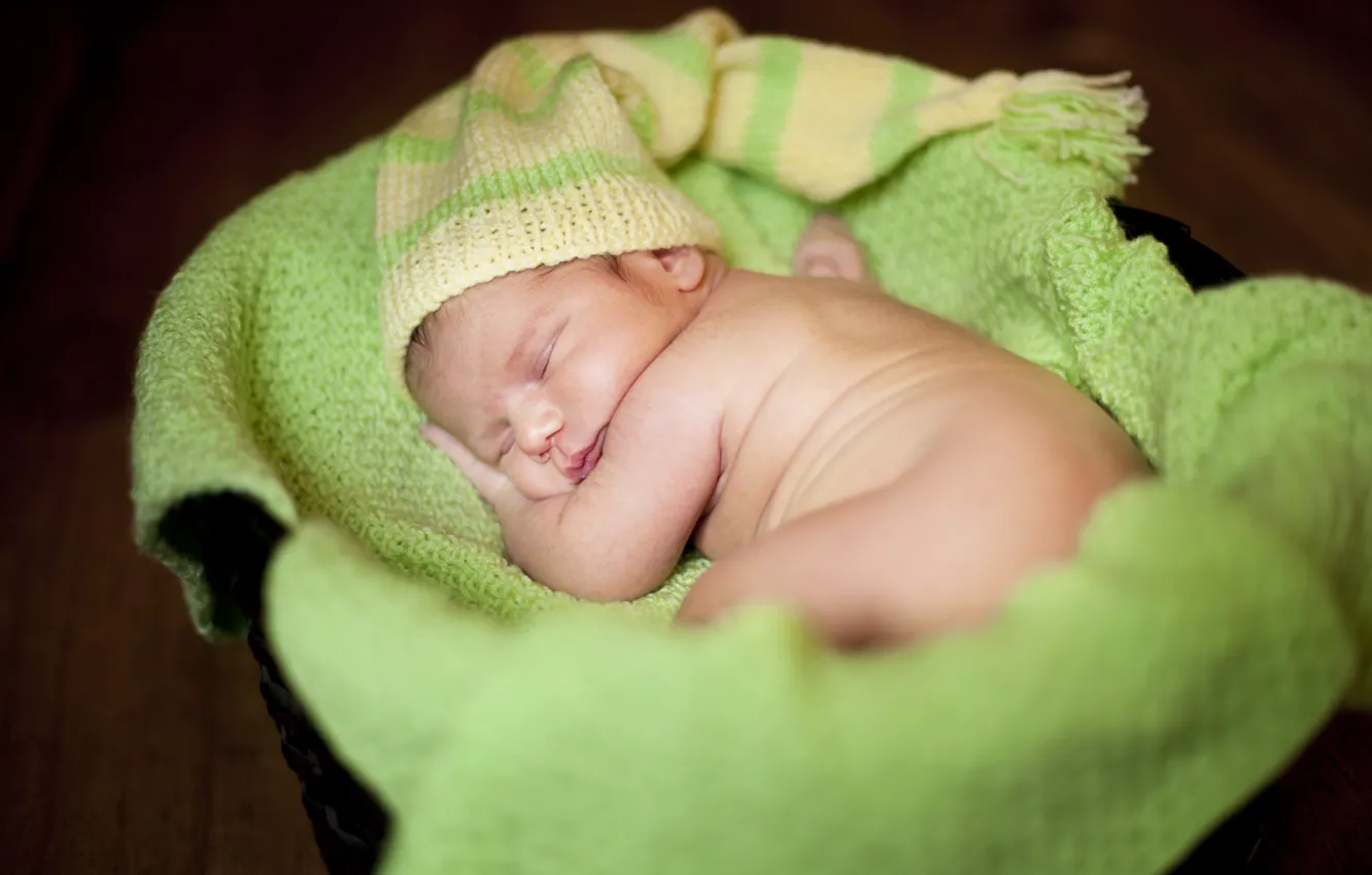 Фото обои дети, шапка, сон, малыш, спит, одеяло, ребёнок, младенец