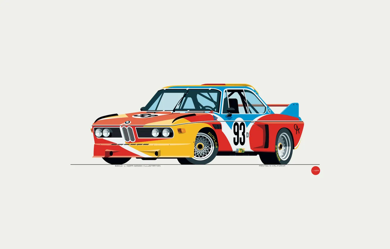 Фото обои Авто, Минимализм, Рисунок, BMW, Машина, Арт, 1975, CSL