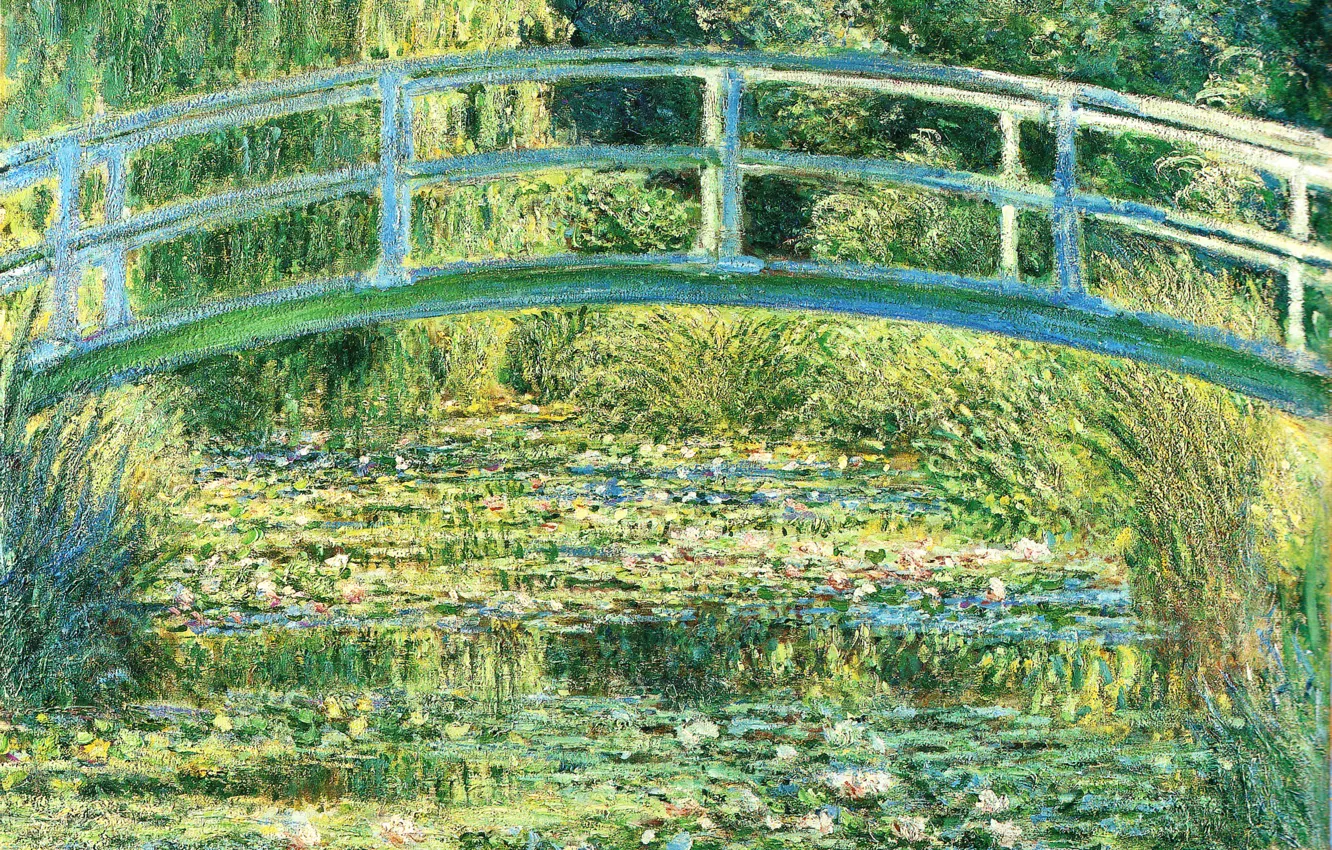 Фото обои пейзаж, картина, мостик, Клод Моне, Oscar-Claude Monet, Пруд с Кувшинками