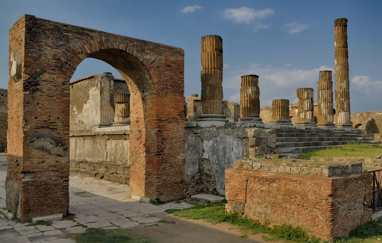 Фото обои Италия, руины, архитектура, колонна, Помпеи, раскопки