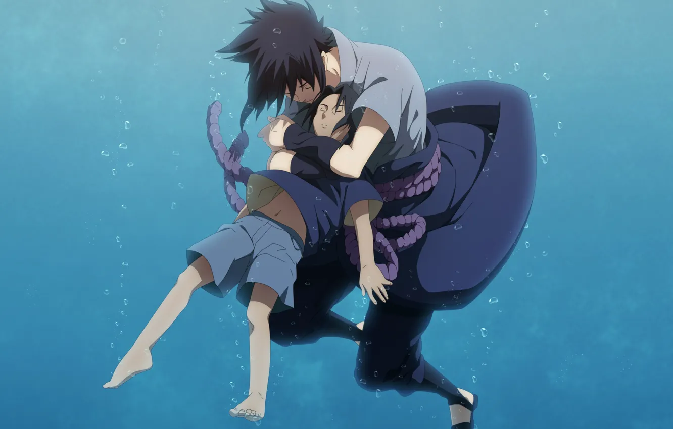 Фото обои аниме, мальчик, арт, наруто, парень, naruto, под водой, uchiha sasuke
