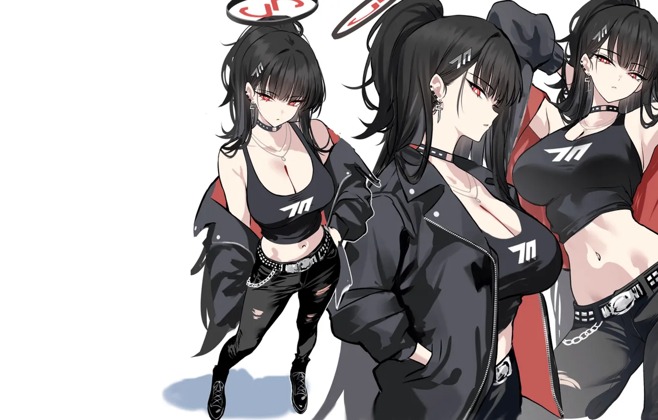 Фото обои girl, hot, sexy, black, cleavage, boobs, anime, pretty